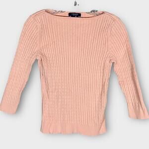 Chaps Ralph Lauren Cabled Pullover Sweater Women's Size Medium Boatneck Pink